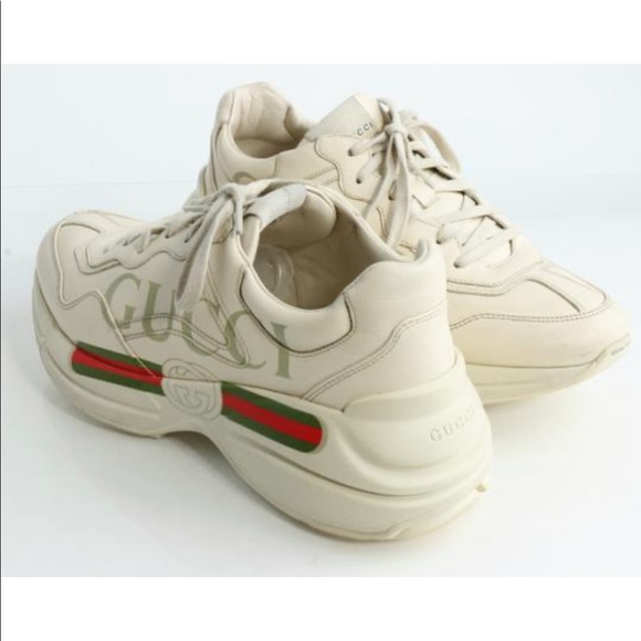 Gucci Rhyton Logo Leather Sneakers men 7 EUC - Picture 4 of 12